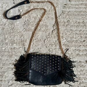 Studded Black Fringe Crossbody Bag